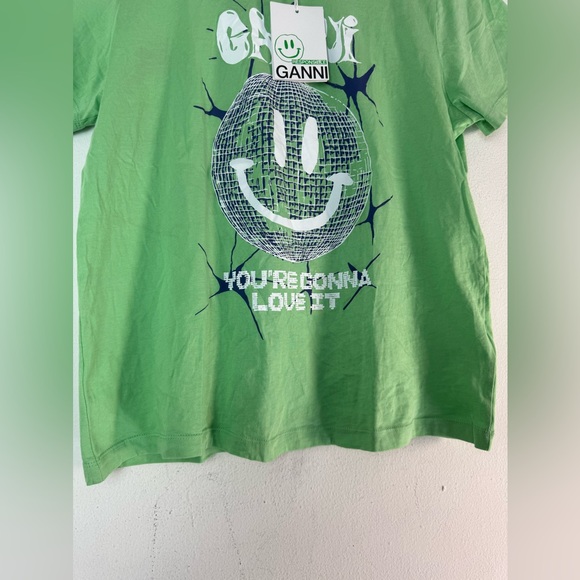 GANNI green disco ball graphic T-shirt unisex size S Brand New With Tag - Picture 2 of 11